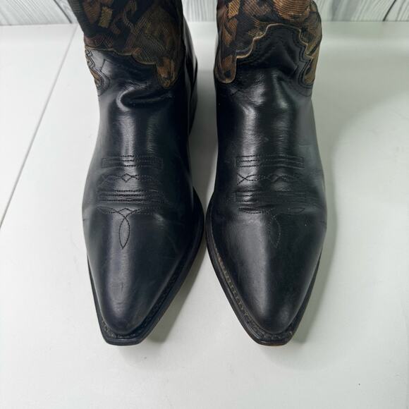 Vintage L.L. Bean Women’s 8 Cowboy Boots Brown Leather Tapestry Western Boho USA - Picture 2 of 10